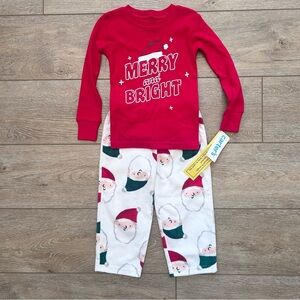 Carter’s Santa Christmas Pajama Set Sz 2T Red‎ Merry & Bright Warm Fleece NEW